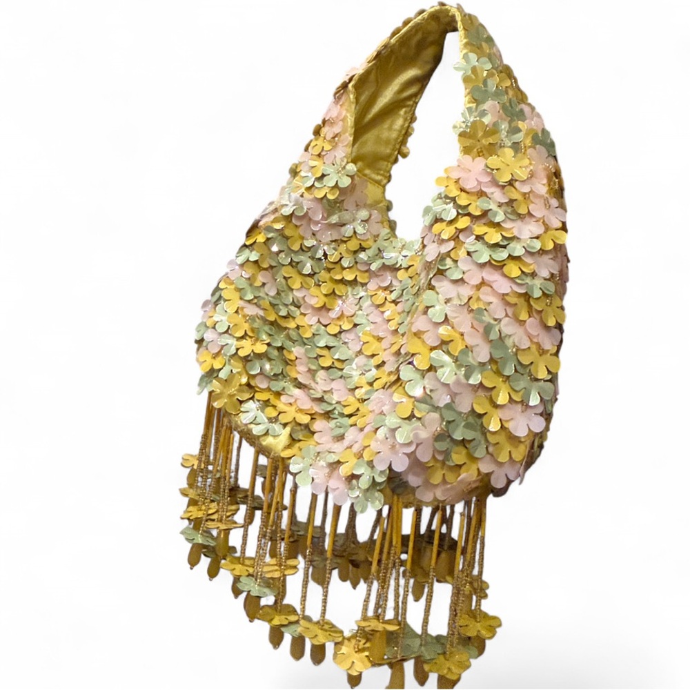 Pastel Floral Beaded Fringe Mini Hobo Bag NWT - Picture 6 of 10